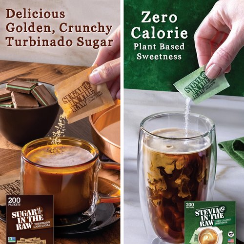 In the Raw Sugar and Stevia Sweetener Bundle – 200 Turbinado Packets + 200 Stevia Packets (2 Piece Set)