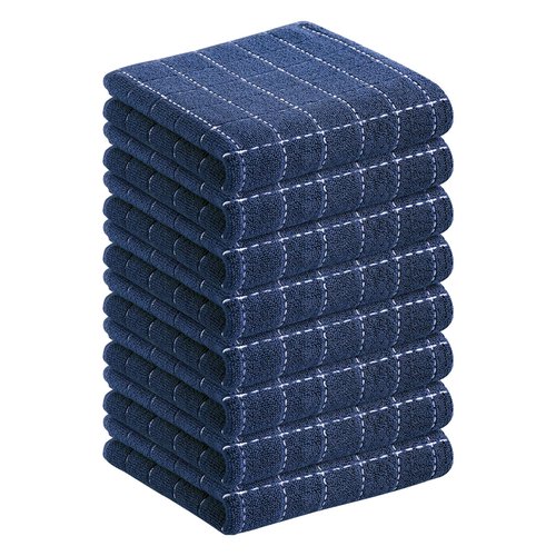 Homaxy 100% Cotton Terry Kitchen Towels(Navy Blue, 13 x 28 inches), Checkered Designed, Soft and Super Absorbent Dish Towels, 8 Pack