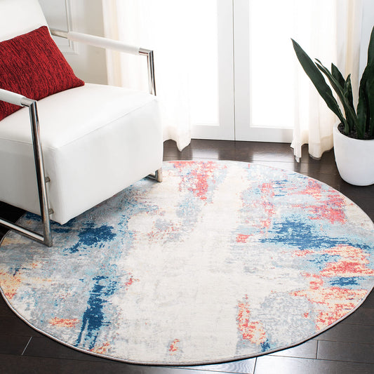 SAFAVIEH Jasper Collection 5' Round Grey / Red JSP101C Modern Abstract Non-Shedding Dining Room Entryway Foyer Living Room Bedroom Area Rug