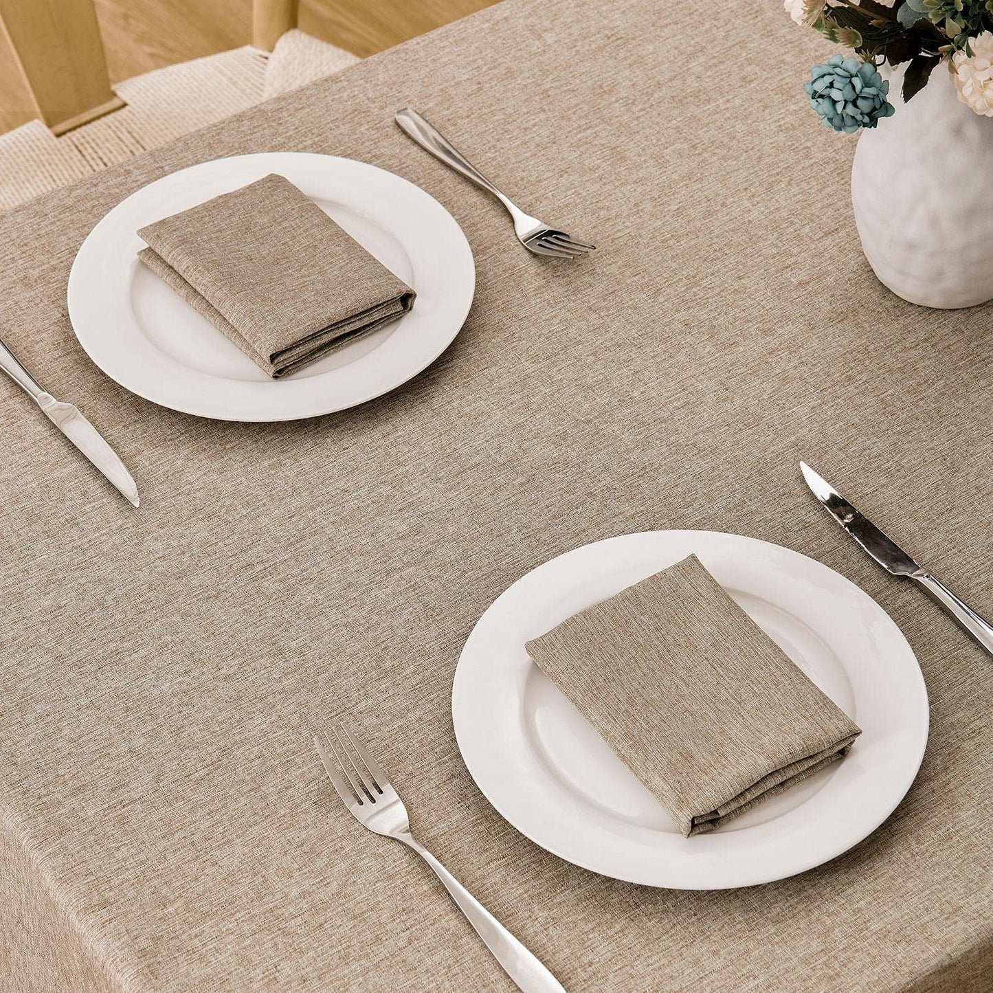 Veblandy Rectangle Tablecloth Linen Textured Waterproof & Stain Resistant Table Cloth Wrinkle Free Decorative Fabric Farmhouse Table Cover for Dining/Party/Buffet/Wedding, 60 x 144 Inch, Mocha