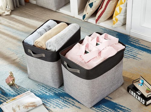 DECOMOMO Extra Large Storage Baskets - 54.5L Fabric Bins for Organizing Linen Closet | Grey & Black, XXXL (3 Pack)