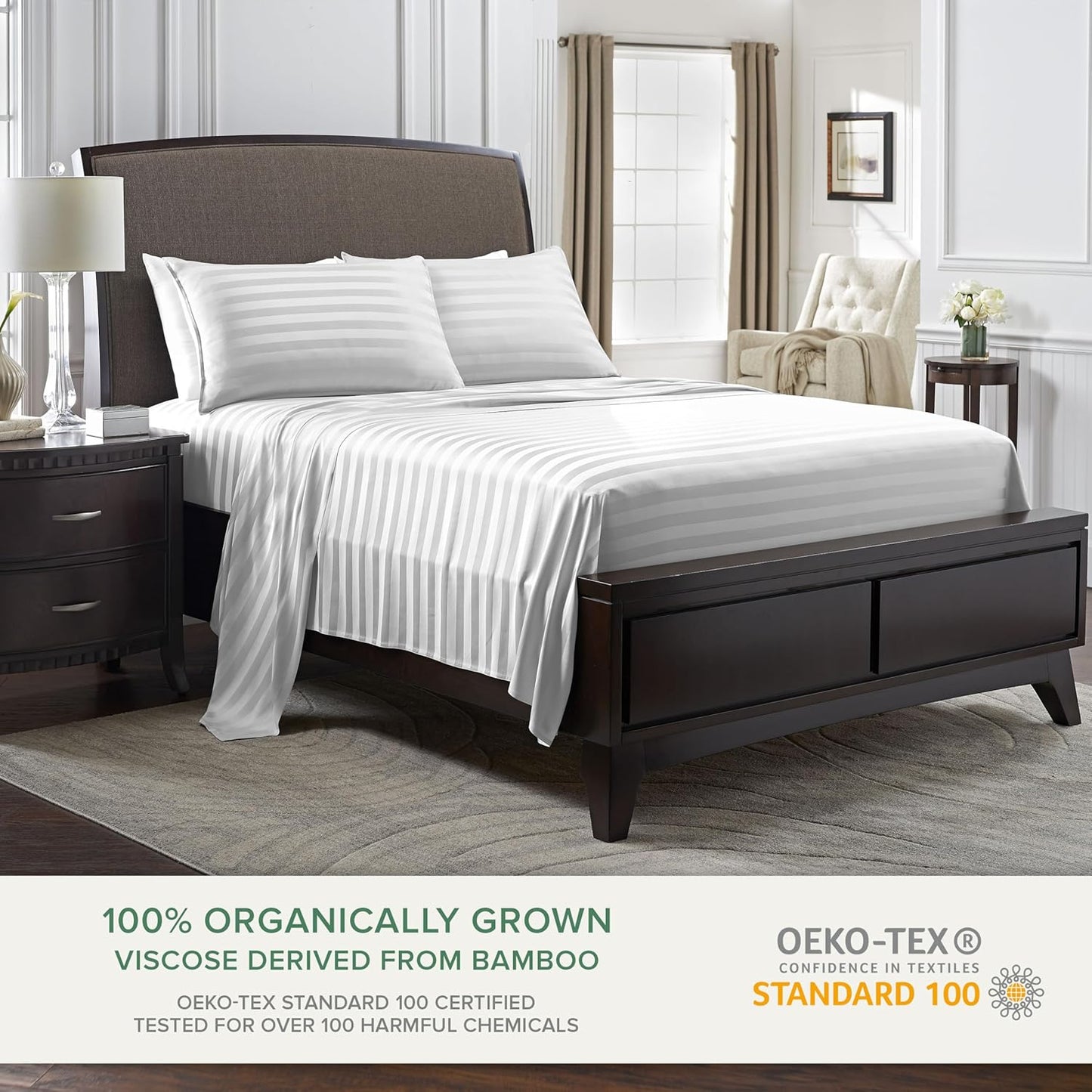 Pure Bamboo King Sheets - Luxuriously Soft & Cooling 100% Organic Viscose Bed Sheet Set | Jacquard White, 2-Year Quality Promise