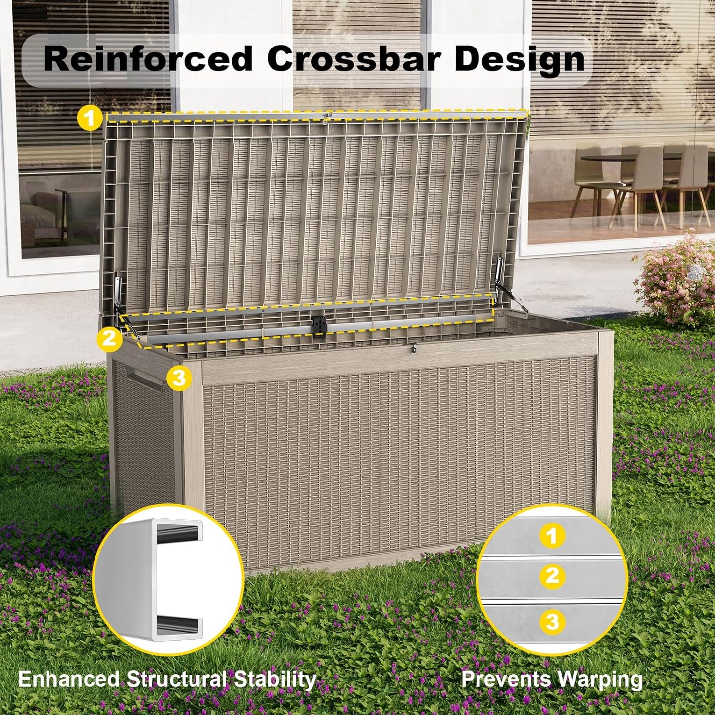 Regine Switzerland 320 Gallon Outdoor Deck Box - Lockable Waterproof Storage for Garden Tools & Cushions | Grey