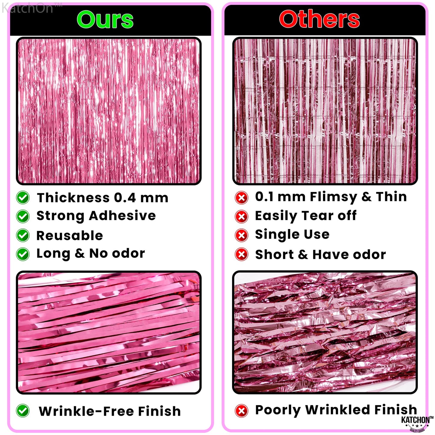 KatchOn, Pink Fringe Backdrop - Large, Pack of 2 | Pink Streamers for Birthday Decorations | Valentines Decor, Galentines Day Decorations, Baby Shower, Gender Reveal, Bachelorette Party Decoration