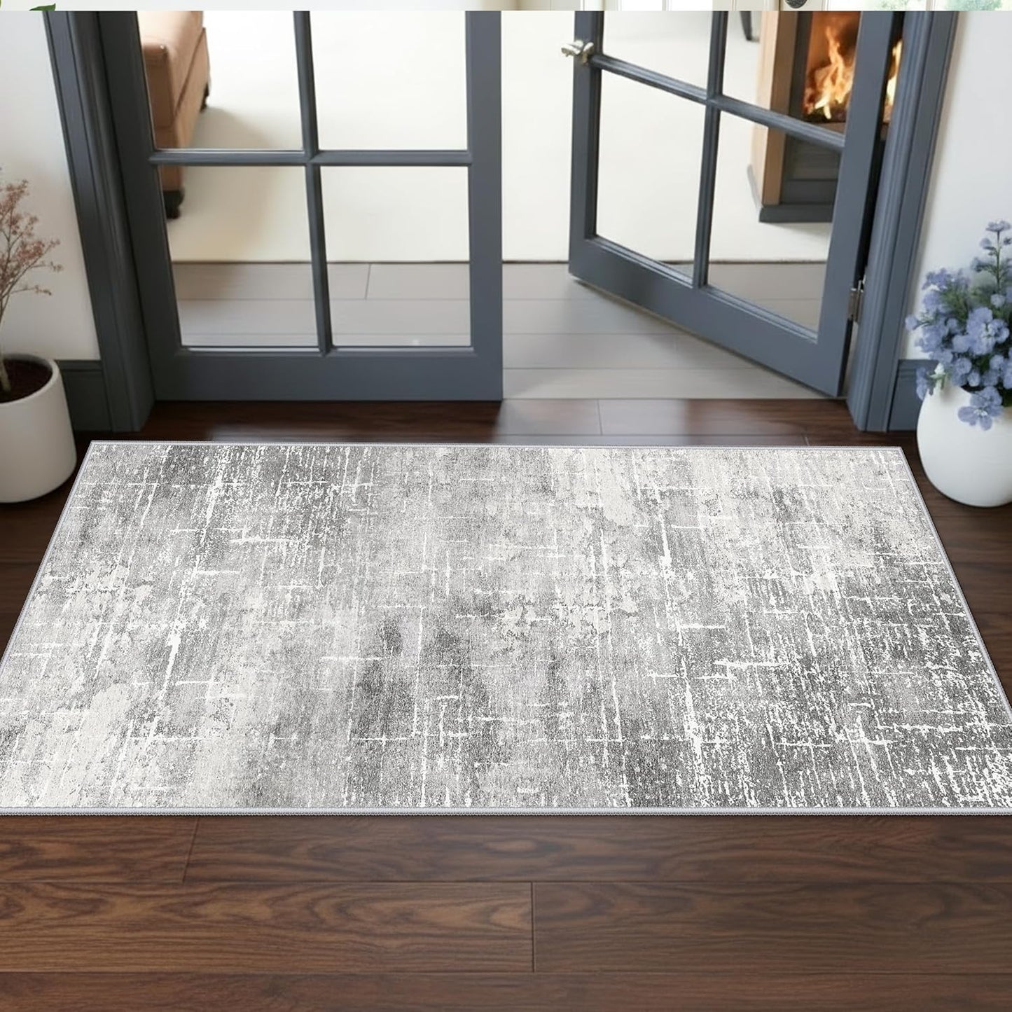 Skiennix Washable 2x5 Hallway Runner Rug - Soft, Water-Resistant Indoor Carpet in Light Grey