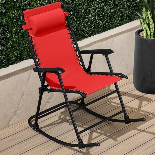 Best Choice Products Outdoor Zero Gravity Rocking Chair - Folding Reclining Patio Lounge with Adjustable Pillow | Crimson Red