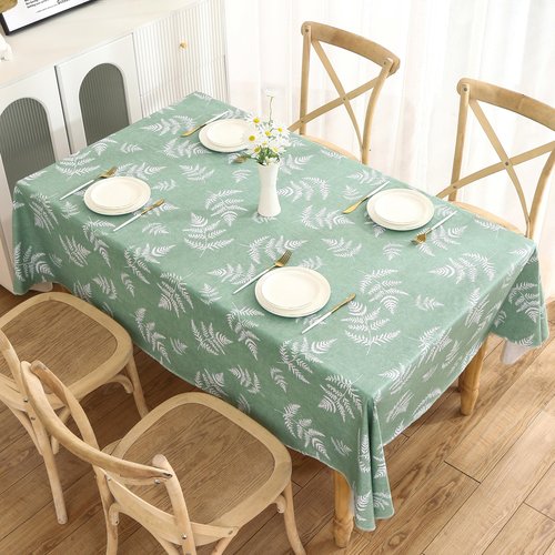 Heavy Duty Vinyl Tablecloth with Flannel Backing Waterproof Oil-Proof Plastic Table Cloth Stain-Resistant Wipeable Rectangle or Square Table Cover for Indoor and Outdoor (Mint Leaf, 60X102 Inch)