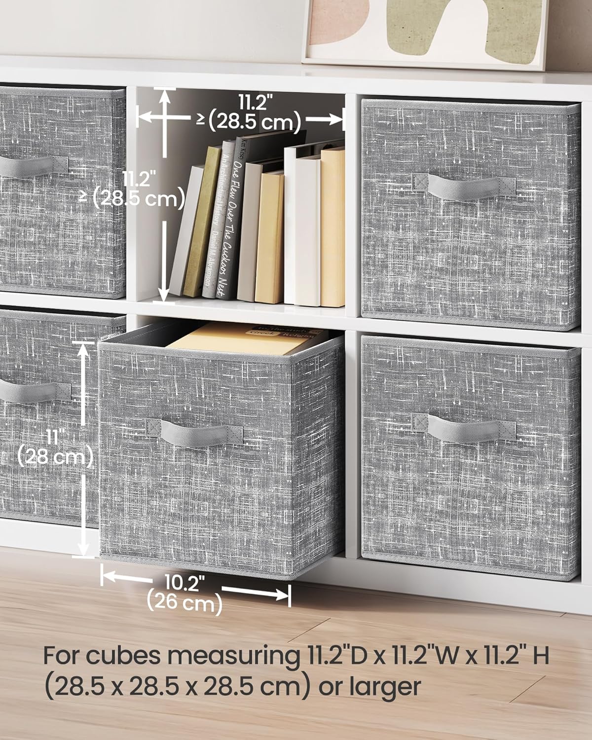 SONGMICS Storage Cubes - 11-Inch Foldable Non-Woven Fabric Bins with Double Handles | Set of 6 in Cattail Gray