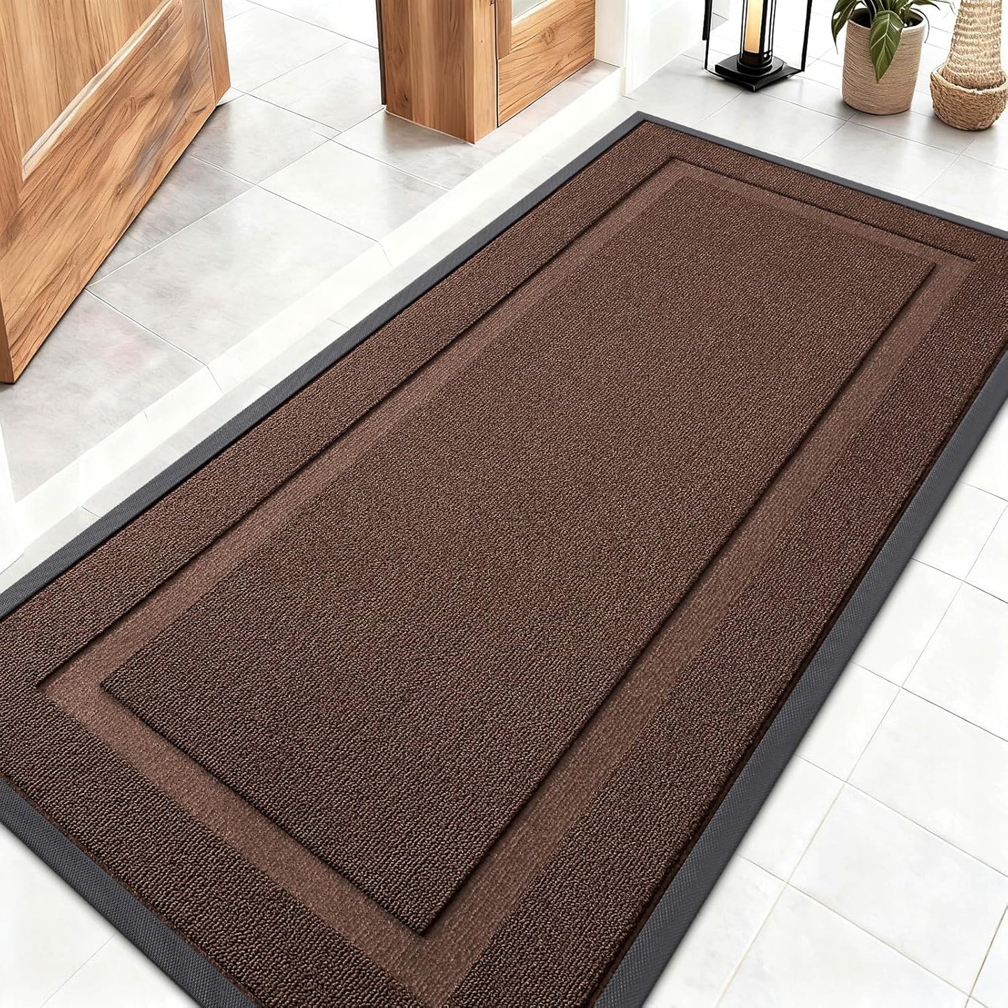 OLANLY Waterproof All-Season Front Door Mat - Sturdy Natural Rubber | Easy Clean, 47x23, Chocolate Brown