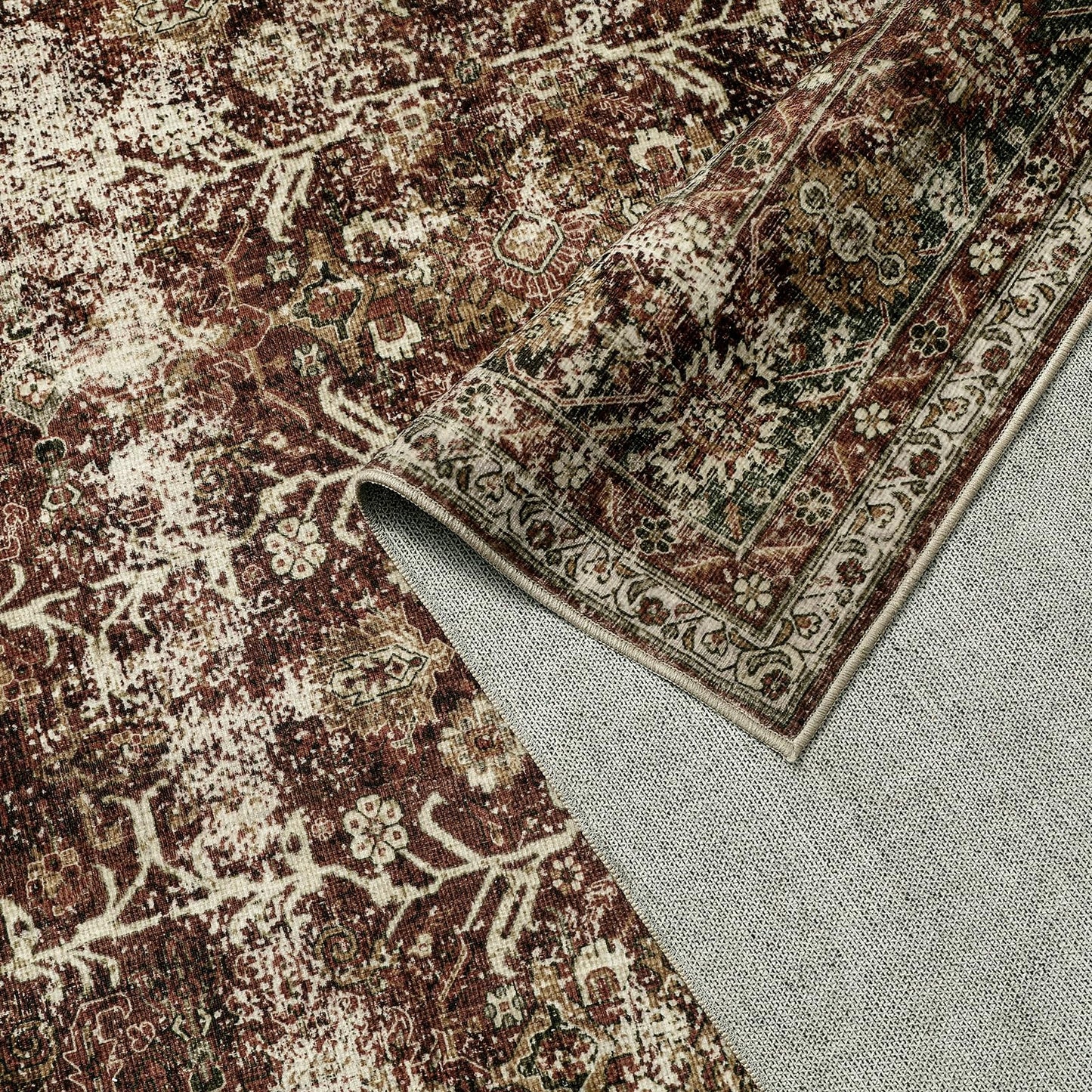 PureCozy Rust Red Runner Rug 3x10 Vintage Area Carpet Hallway Long Indoor Kitchen Washable Living Room Low Pile Traditional Distressed Retro Accent Throw Rug Non Slip Laundry Bathroom Office