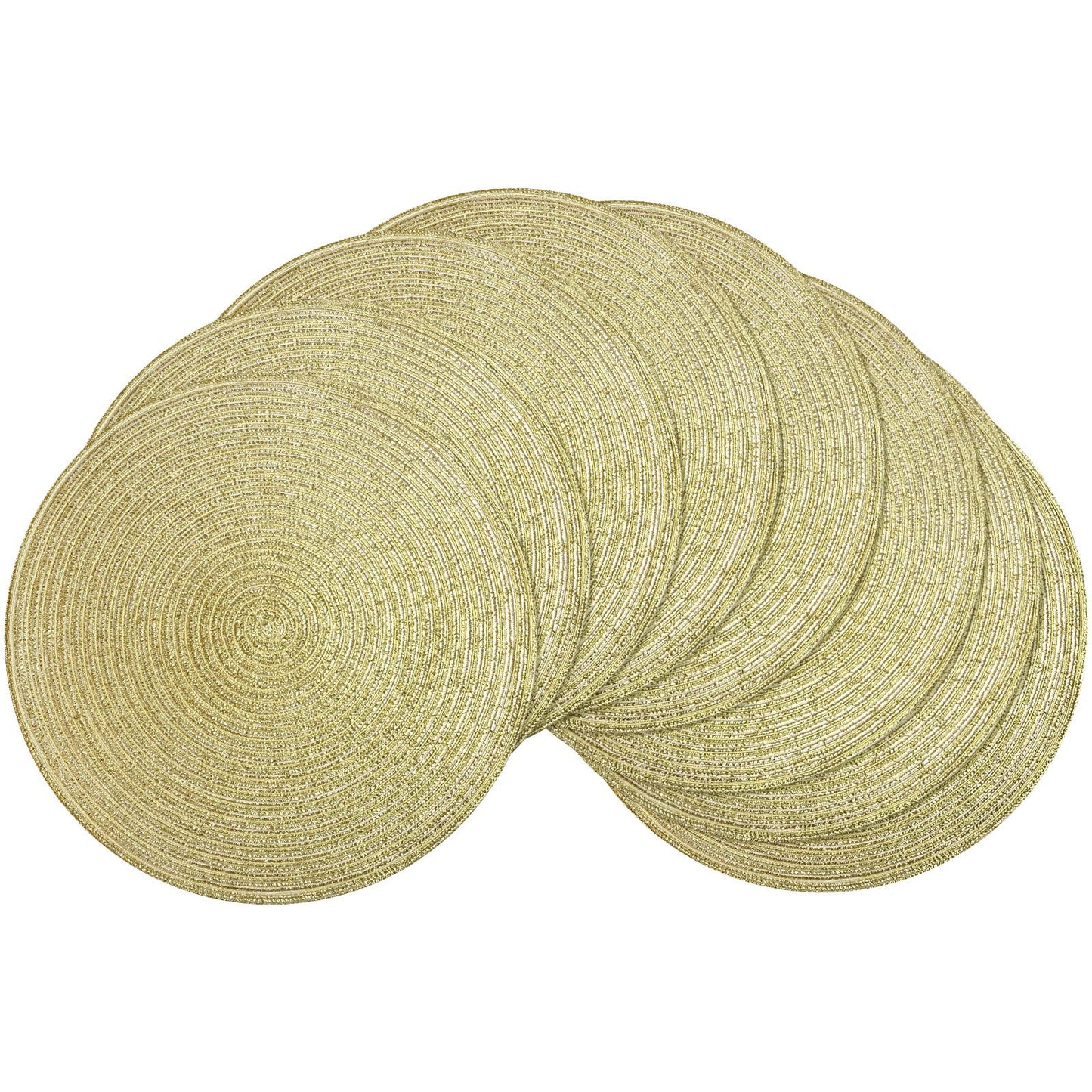 SHACOS Glitter Gold Round Braided Placemats Set of 8 Sparkle Washable 15 inch Round Table Mats Woven Place Mats for Christmas Party Dining Table Decor (Gold, 8)