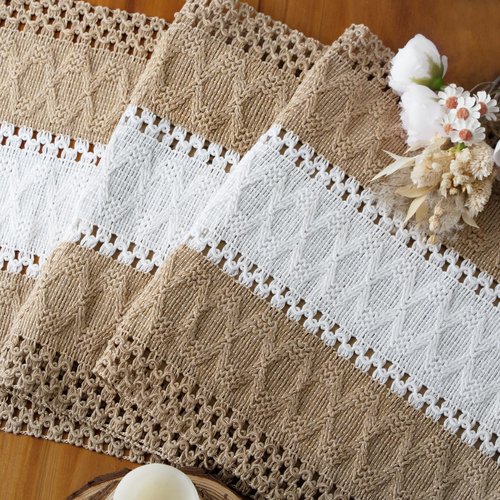 FEXIA Boho Table Runner for Home Decor with Tassels 72 Inches Long Farmhouse Rustic Brown Macrame Burlap Table Decoration for Living Room Bridal Shower (12x72 Inches)