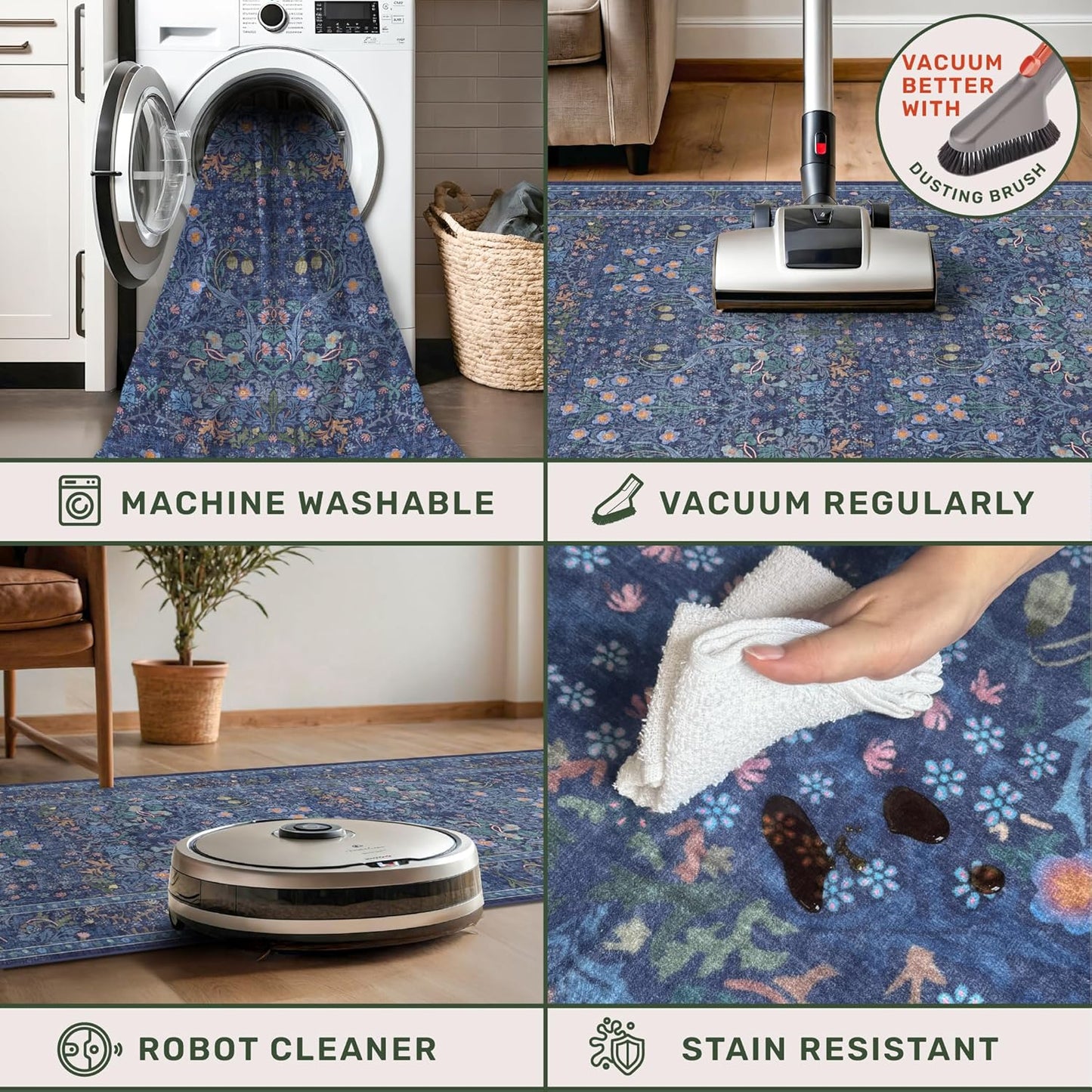Regine Switzerland Navy Blue Washable Entry Rug - Non-Slip 2x3 Front Door Mat for Indoor Use