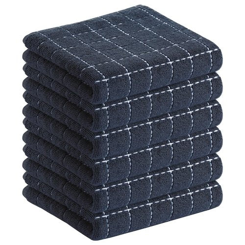 Homaxy 100% Cotton Terry Kitchen Towels(Dark Grey, 13 x 28 inches), Checkered Designed, Soft and Super Absorbent Dish Towels, 6 Pack