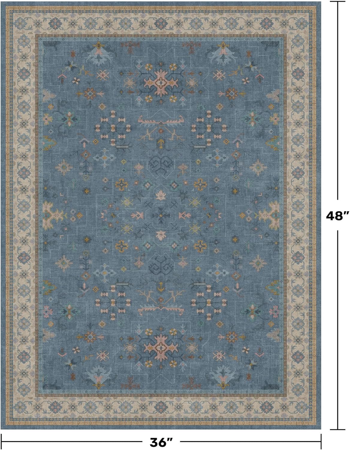 Washable Blue Rugs - 3x4 Indoor Throw Rug for Kitchen, Bedroom, Bathroom | Non-Slip, Fade-Resistant Design