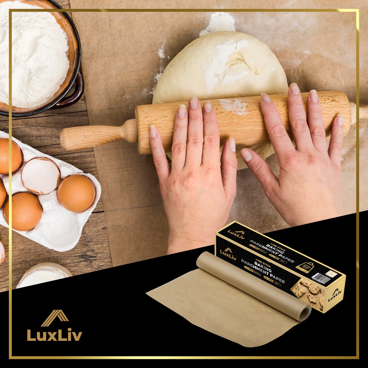 LuxLiv® Unbleached Brown Parchment Paper Roll – Natural Non-Stick Baking Paper, Heavy Duty & Greaseproof, Oven & Air Fryer Safe Baking Roll for Cookies, Bread & Cooking – 30cm x 50m