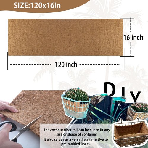 Coco Liner Roll - Natural Coconut Fiber for Planters | 16x120 Inch, Reptile-Friendly Garden Decoration