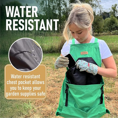 Grampa's Garden Apron - Cross Back Gardening Apron With Pockets | Durable Harvest Apron with Large Kangaroo Pouch