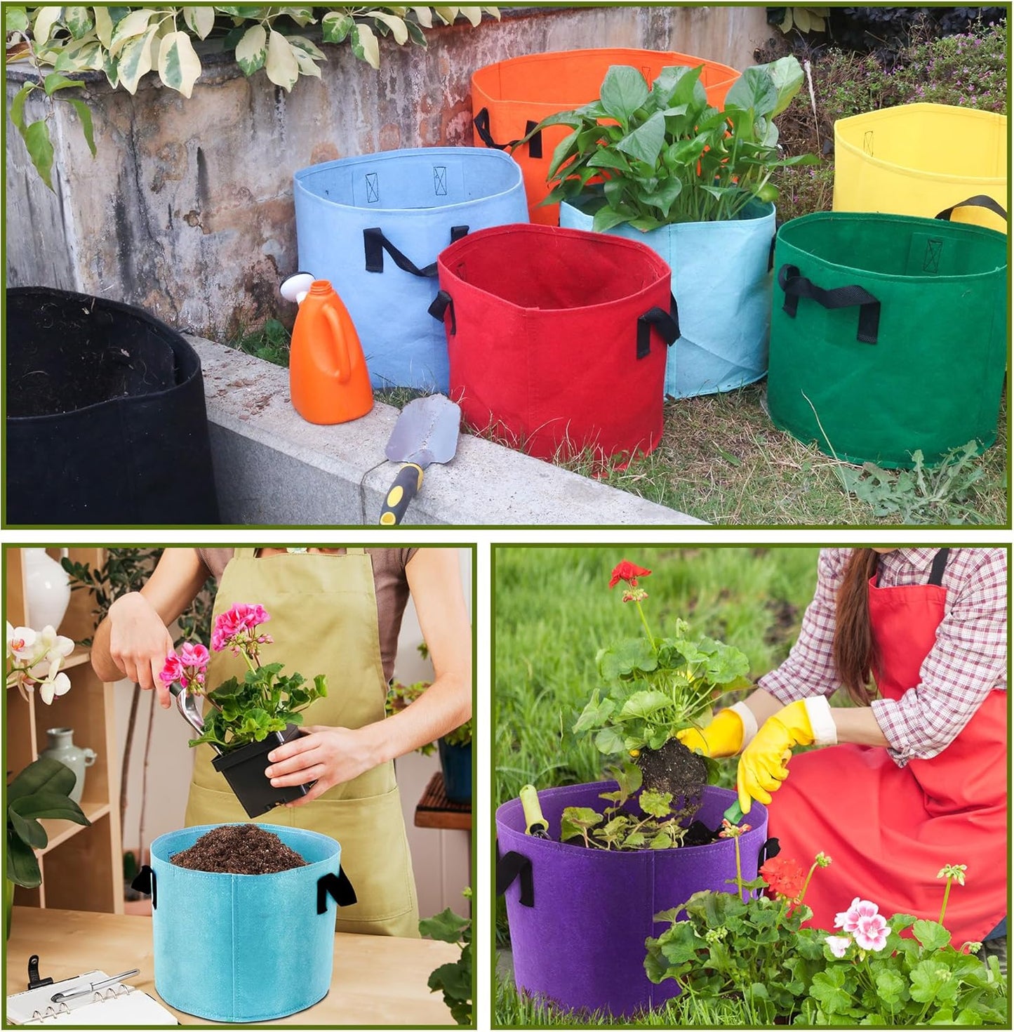 Skiennix 5-Gallon Fabric Grow Bags - 7-Pack in Mixed Colors with Handles for Vegetables & Flowers