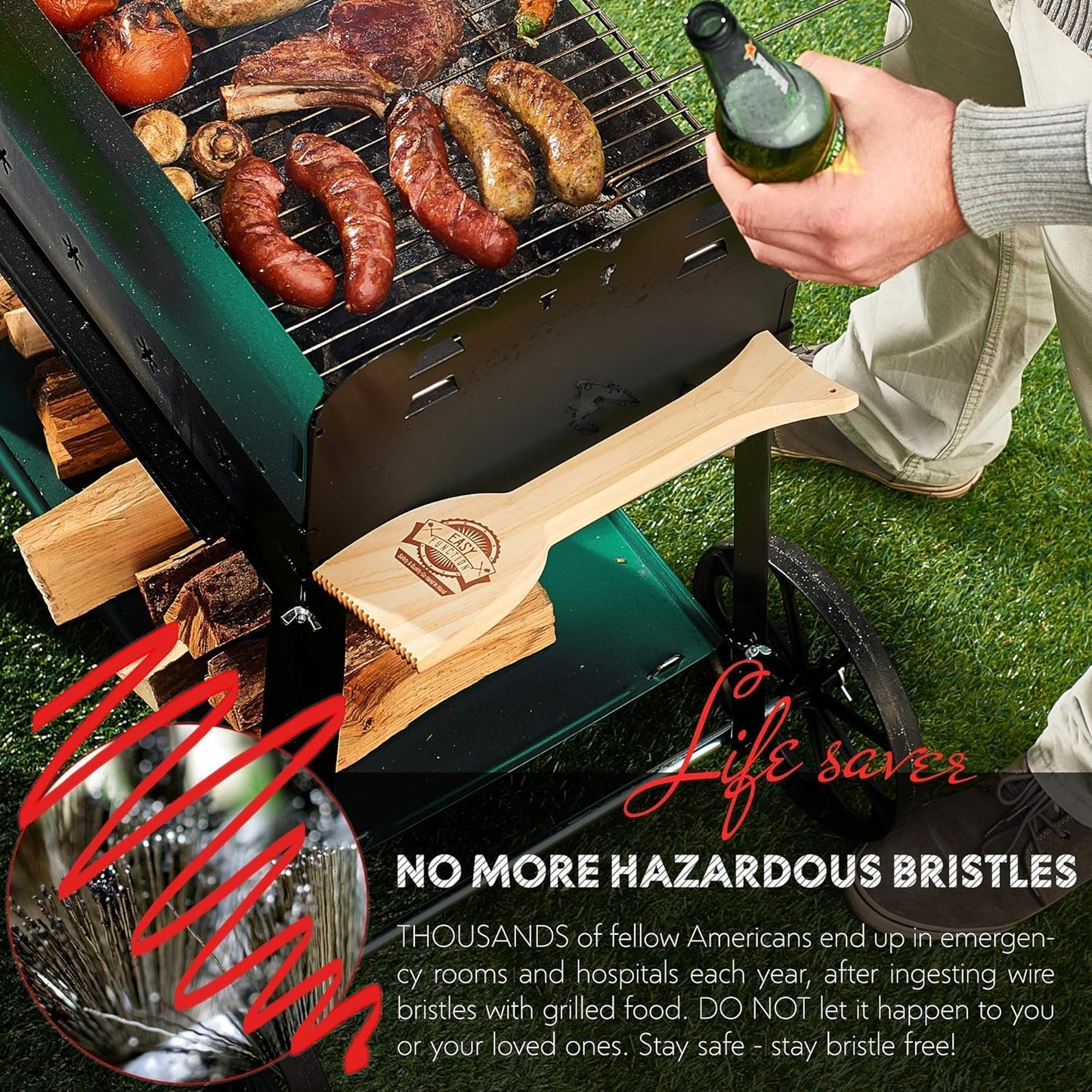 Wood Grill Scraper - Safe Wooden BBQ Brush Cleaner | Bristle-Free Barbecue Tool