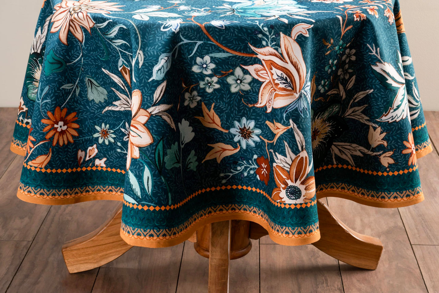 Maison d' Hermine Table Cloth Round Table 100% Cotton 69 Inches Fall Tablecloth Reusable Everyday Use for Thanksgiving Christmas Decorations Dining Farmhouse Party (Luxury Loft - Dark Teal)