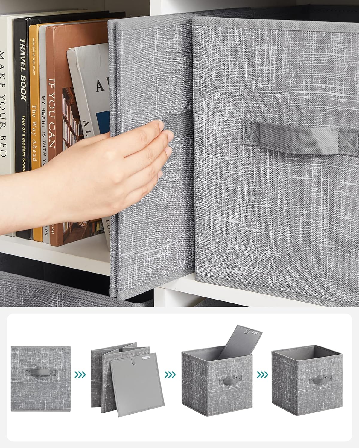 SONGMICS Storage Cubes - 11-Inch Foldable Non-Woven Fabric Bins with Double Handles | Set of 6 in Cattail Gray
