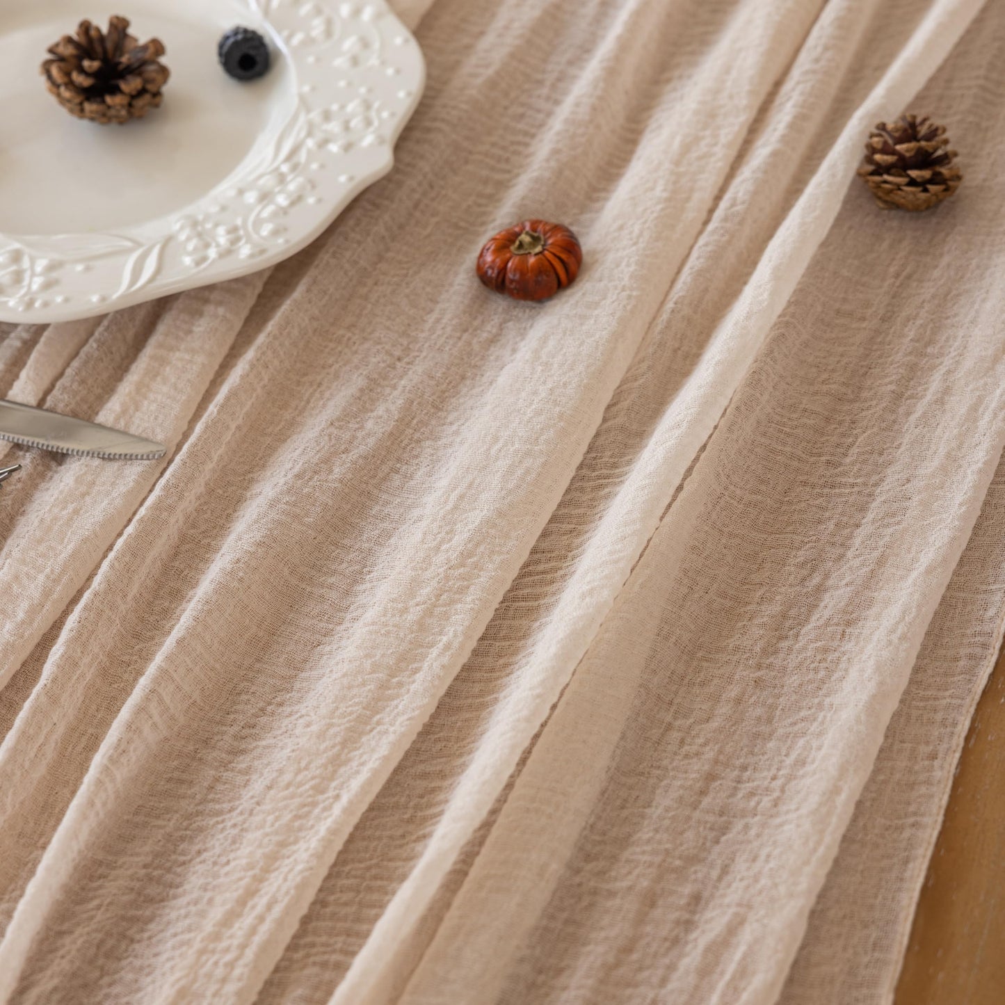 Keketoarrange 10pcs Beige Cheesecloth Table Runner Gauze Rustic 120 Inch 10 FT for Wedding Baby Shower Bridal Shower Birthday Engagement Garden Party Long Sheer Boho Spring Home Decorations