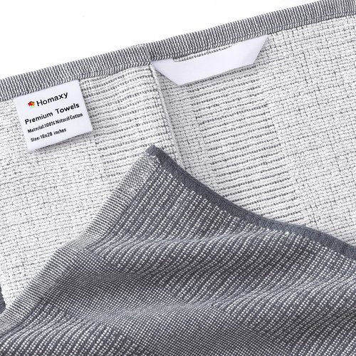 Homaxy Premium Kitchen Towels(18”x 28”, 6 Pack), Large Cotton Kitchen Hand Towels, Flat and Terry Dish Towels, 380 GSM Highly Absorbent Tea Towel Set with Hanging Loop, Grey