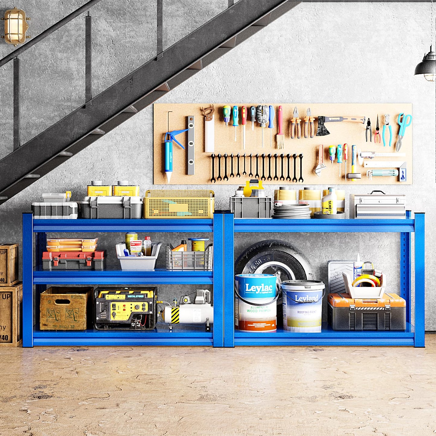 Rufokisa Garage Shelving Heavy Duty，Large Loads Adjustable Garage Storage Shelves, Metal Storage Racks and Shelving Units, Utility Rack Shelves,48”W x 18”D x 39”H,Blue