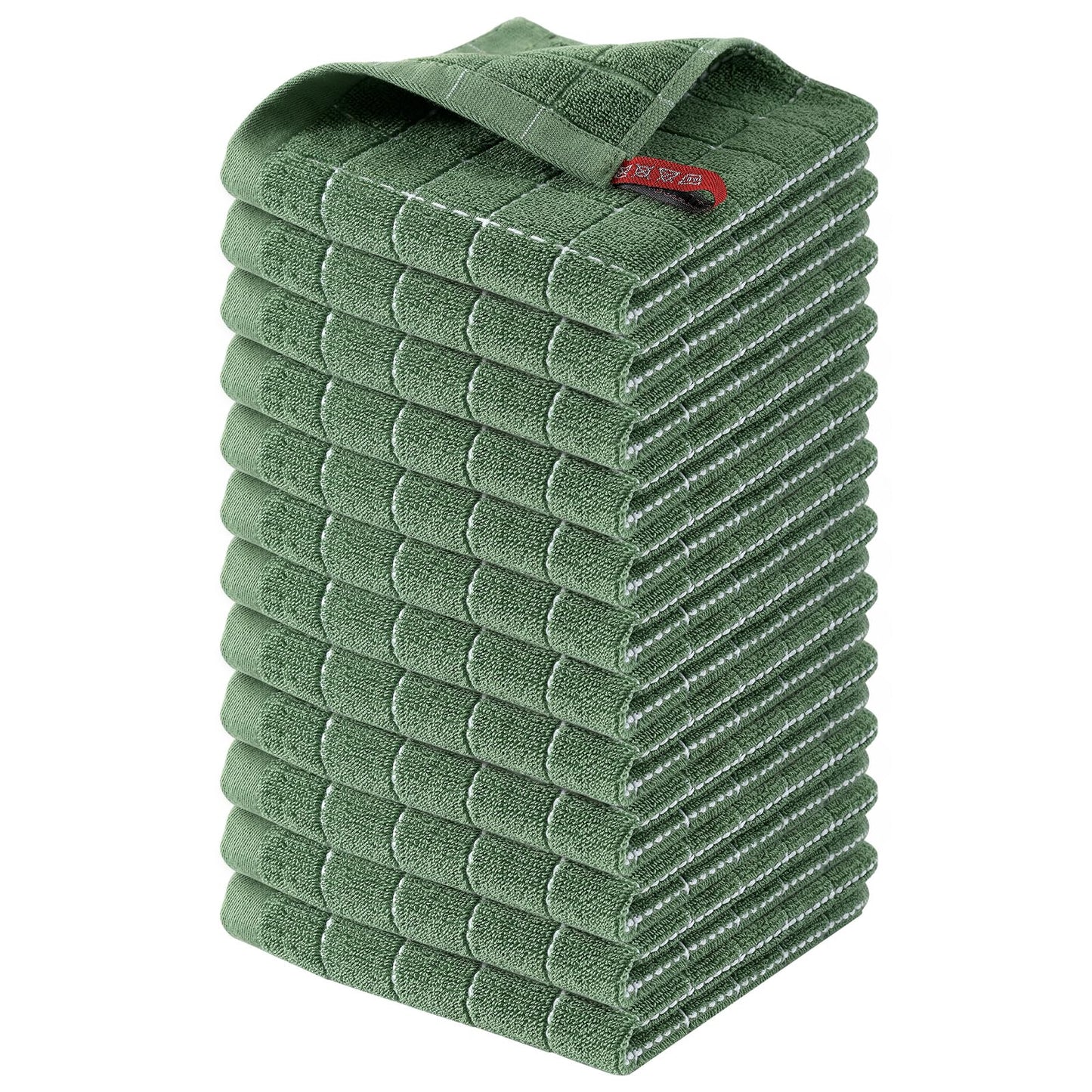 Homaxy 100% Cotton Terry Kitchen Dish Cloths, Ultra Soft and Absorbent Dish Towels for Kitchen, Suitable for Drying and Washing Dishes, 12 Pack, 12 x 12 Inches, Grass Green