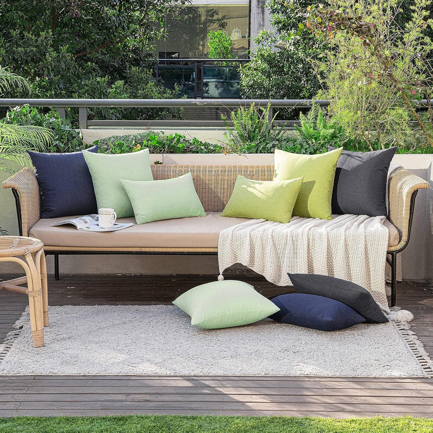 MIULEE Decorative Outdoor Throw Pillow Covers - Waterproof Faux Linen Cushion Cases | 18x18 Inch Sage Green (Pack of 2)