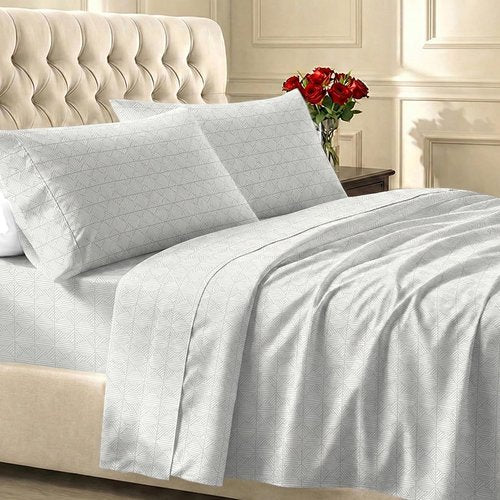 California Design Den Queen Cotton Sheet Set - 400 TC Smooth Sateen Finish, Deep Pockets | Crosshatch Taupish-Sage