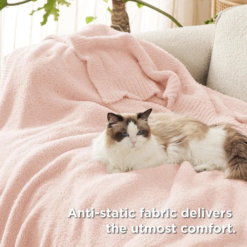 Bedsure Cozy Knit Throw Blanket - Super Soft Fluffy All-Season Plush Blanket, Pink, 50x60 Inches | Perfect Gift for Her or Him