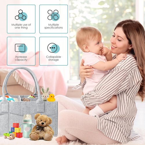 Cute Castle Diaper Caddy Organizer - Portable Nursery Storage Bin with Handle | 2 Pack in Grey