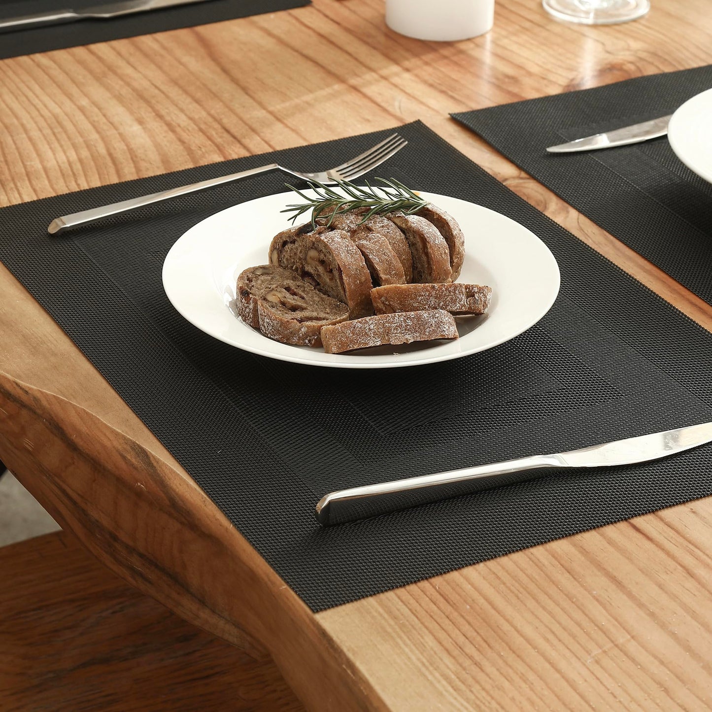 Leetaltree Black Frame Placemats Set of 24 - Heat Resistant Non-Slip Place mats for Dining Table, Washable Durable PVC Vinyl Woven Table Mats(Black Frame, 24)