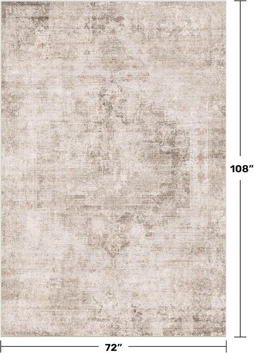 Hazo Haus Area Rug - Neutral Farmhouse Design | 6x9 Washable Soft Boho Rug for Dining Room & Bedroom
