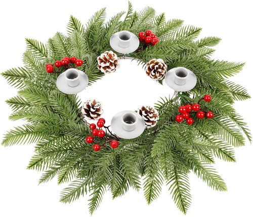 FORUP 19" Traditional Christmas Advent Wreath - Red Berry Centerpiece with Candle Holders