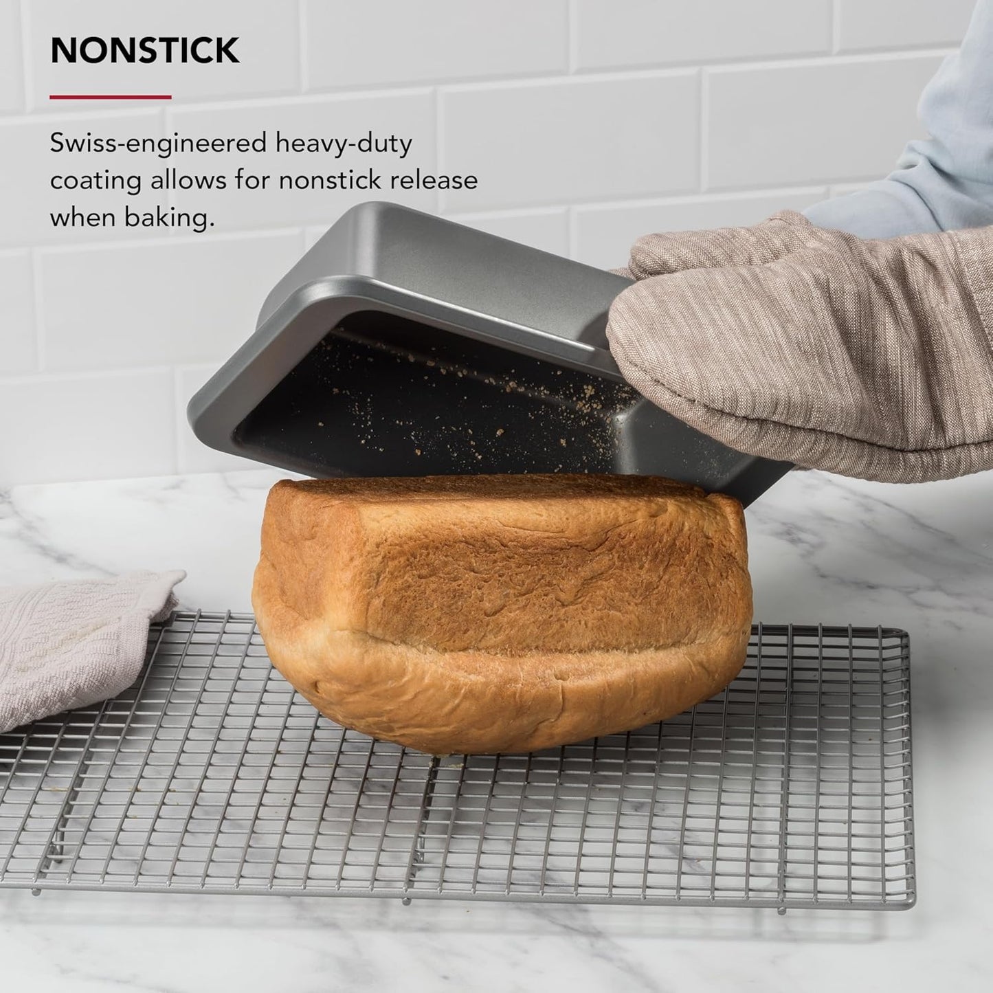 KitchenAid Nonstick Loaf Pan - Swiss Engineered Aluminized Steel, Dishwasher Safe, 9 x 5 Inch, Contour Silver