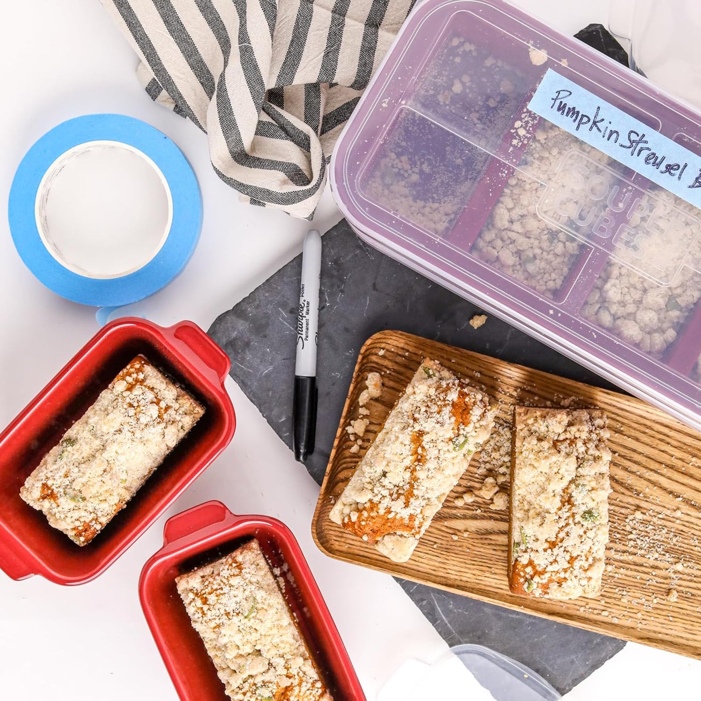Souper Cubes Stoneware | Premium 5" x 3" Mini Baking Dishes with Silicone Covers - Set of 4, Cranberry