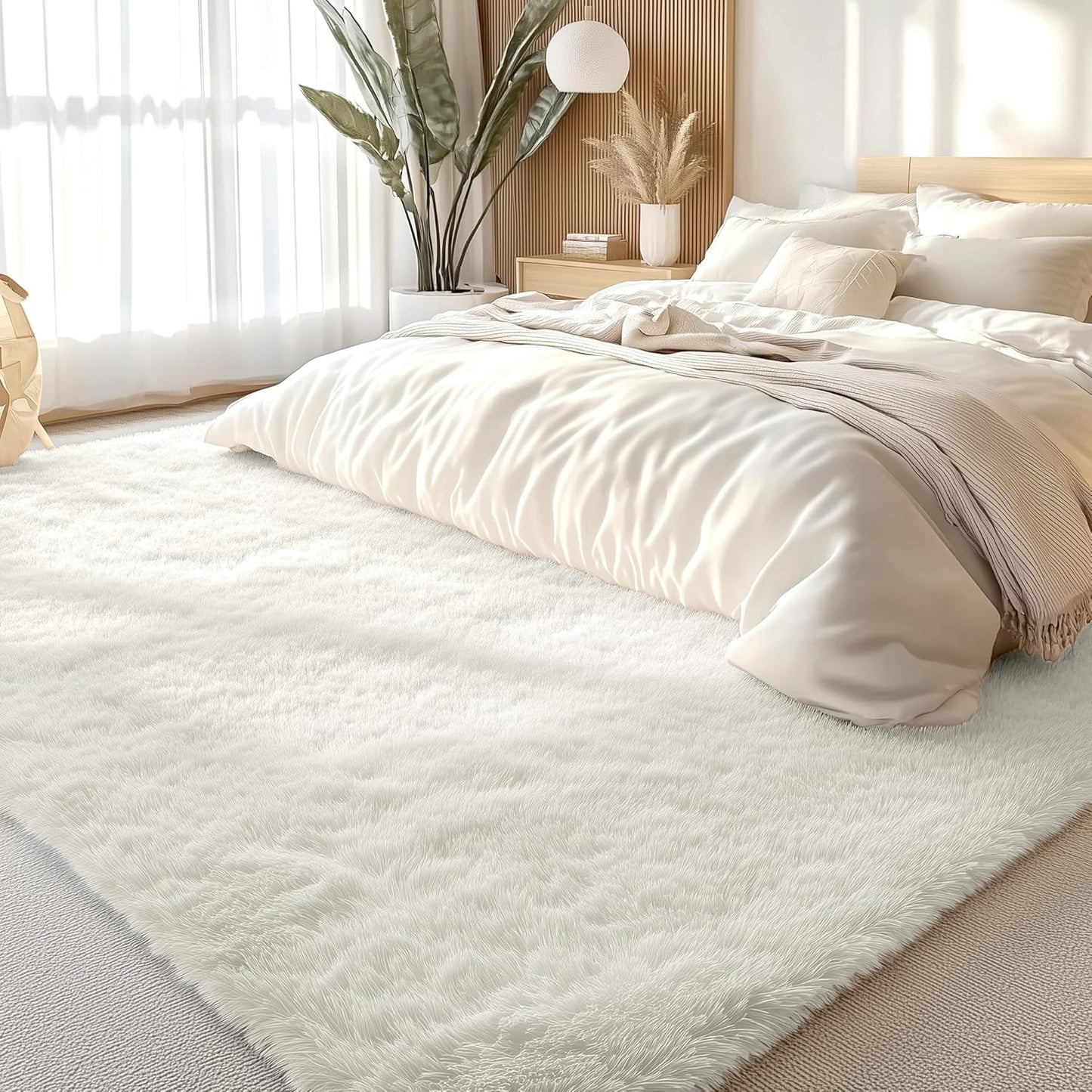 OLANLY Large Area Rug - Soft Fluffy Shaggy Indoor Carpet for Living Room & Bedroom | 9x9 ft, Ivory