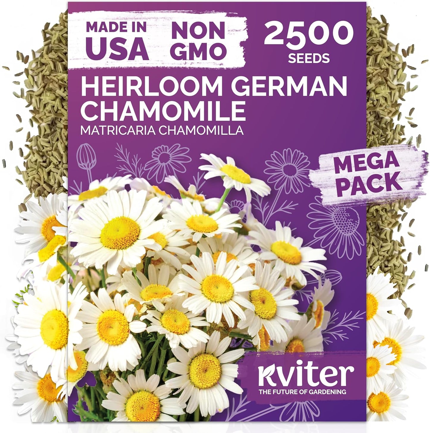 KVITER German Chamomile Seeds - 2,500 Heirloom Non-GMO Seeds for Medicinal Herbs & Tea | Indoor/Outdoor Garden