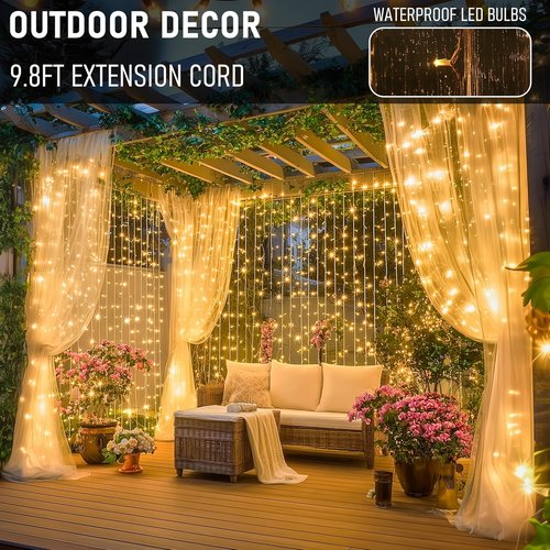 Dazzle Bright 300 LED Curtain Lights - Warm White Fairy Lights for Bedroom & Outdoor Decor