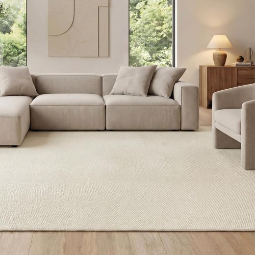 Bedsure 5x7 Faux Wool Area Rug - Machine Washable, Non-Slip, Pet Friendly - Cream for Living Room & Bedroom