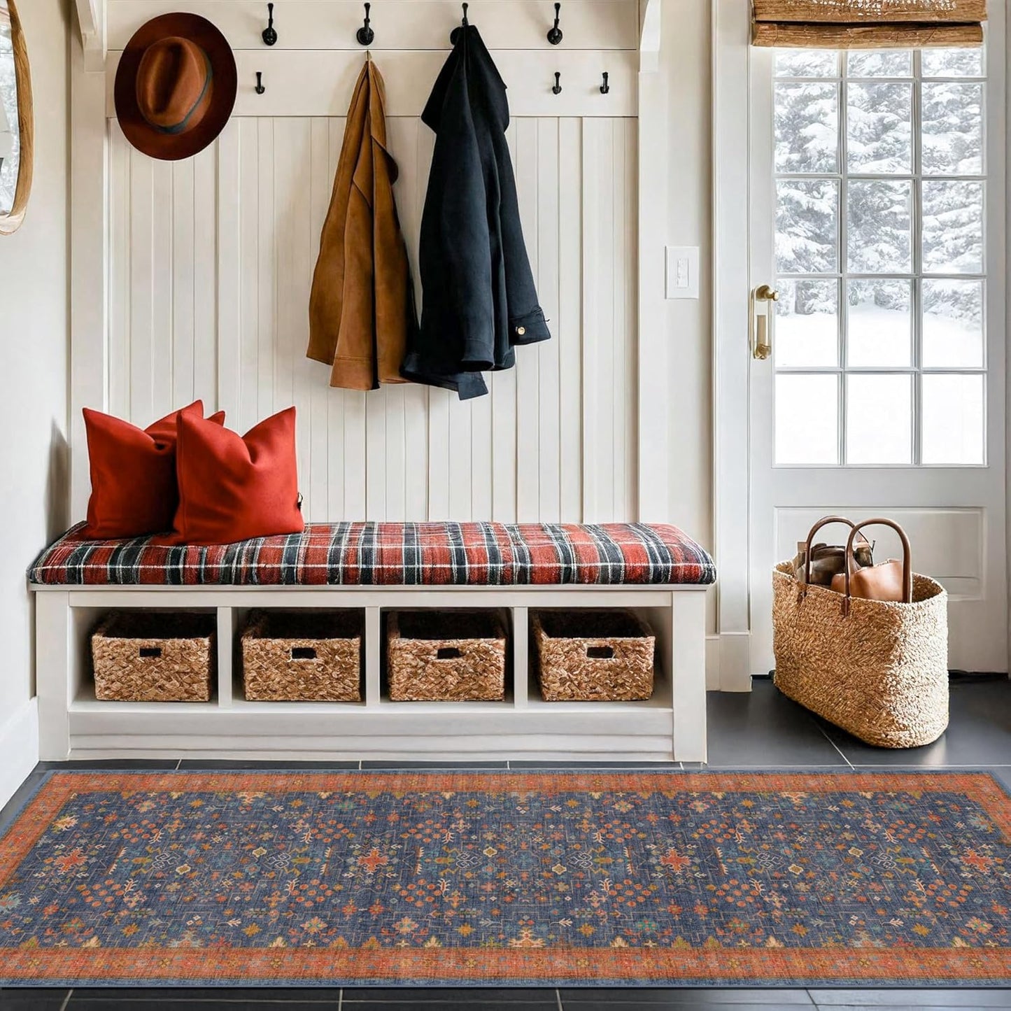 Skiennix Washable 8 Ft Long Runner Rug - Navy Blue Non-Slip, Pet Friendly & Stain Resistant (2'6"x8')