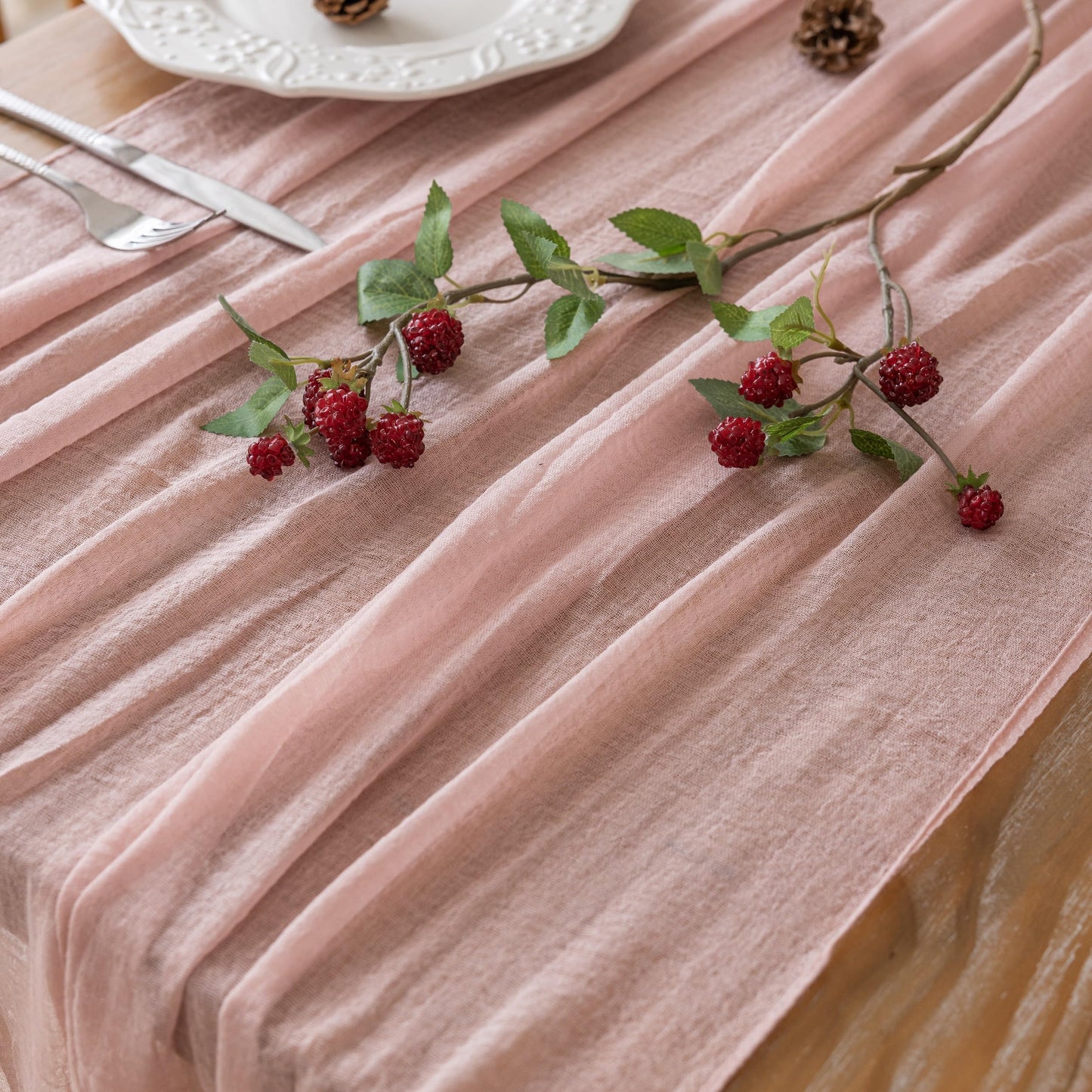 Keketoarrange 10pcs Dusty Pink Gauze Rustic Cheesecloth Table Runner 120 Inch 10 FT for Wedding Baby Shower Bridal Shower Birthday Engagement Garden Outdoor Party Long Sheer Boho Decorations