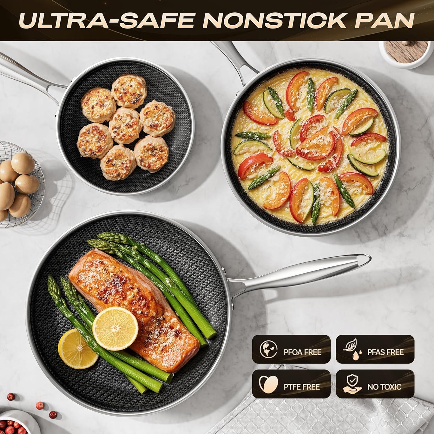 Skiennix 11-Inch Hybrid Nonstick Frying Pan - PFAS-Free, Stay-Cool Handle, Oven-Safe to 600°F | Induction Compatible