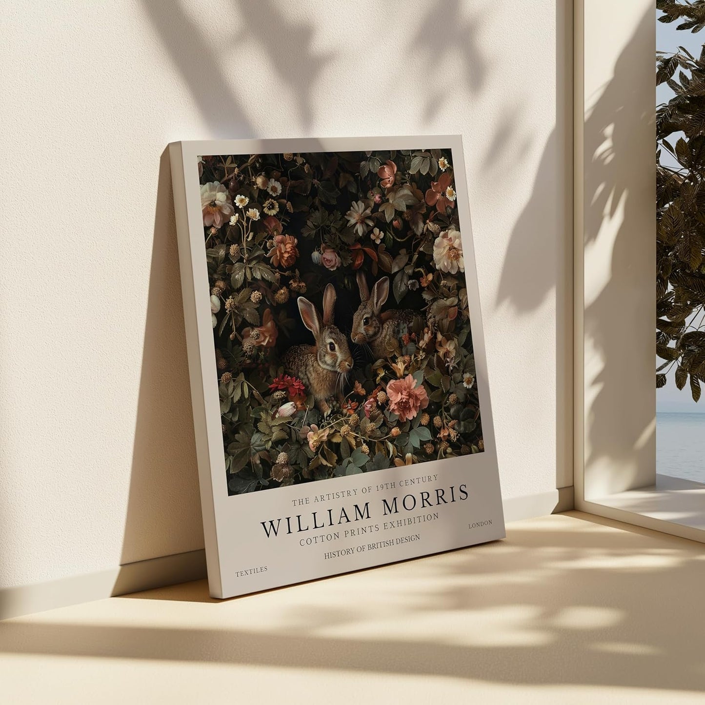 William Morris Canvas Print - Bunny Couple Rabbit Art - Botanical Floral Design | Aesthetic Wall Decor in 8x10 to 30x40