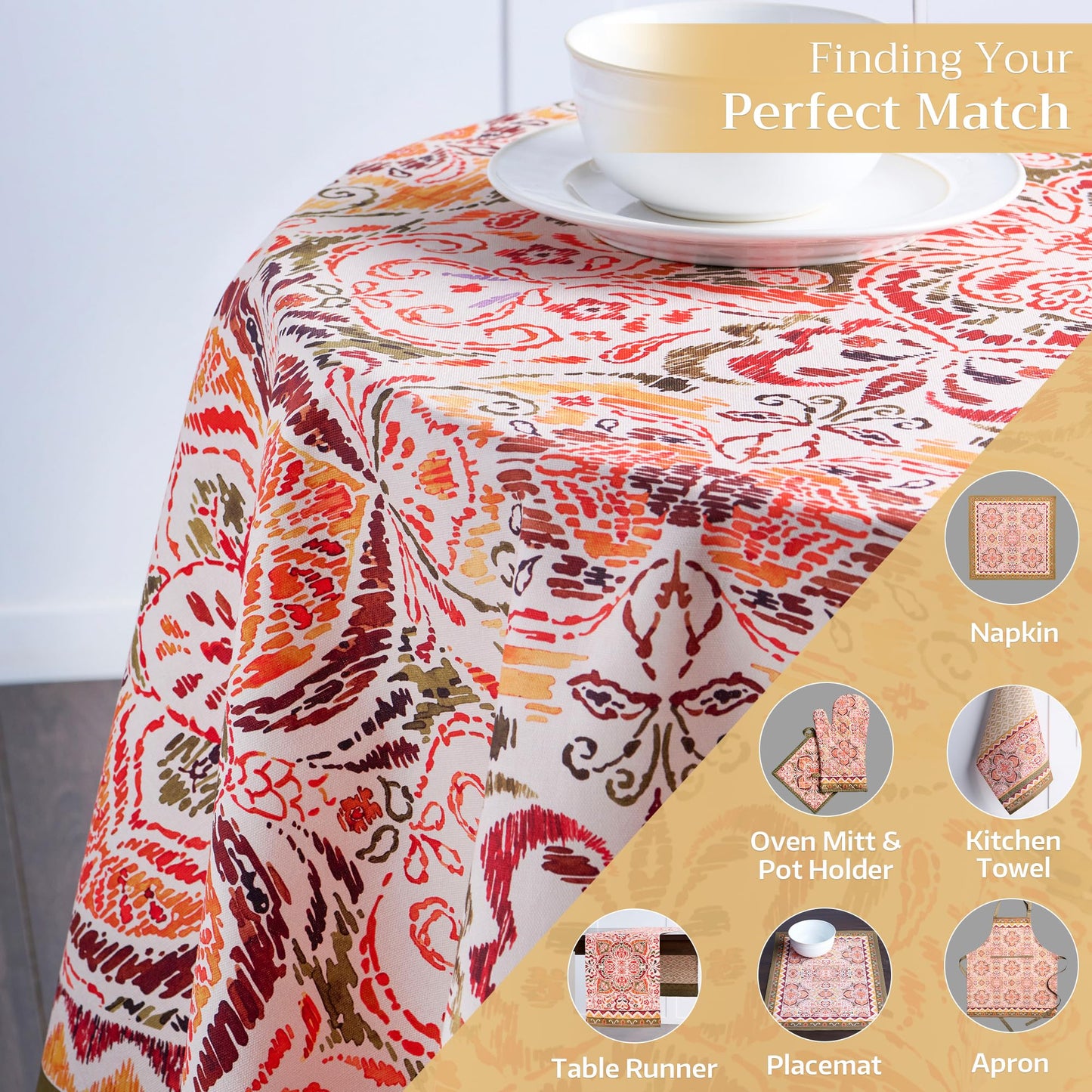 Maison d' Hermine Table Cloth Round Table 100% Cotton 69 Inches Fall Tablecloth Reusable Everyday Use for Thanksgiving Christmas Decorations Dining Farmhouse Party (Damask)