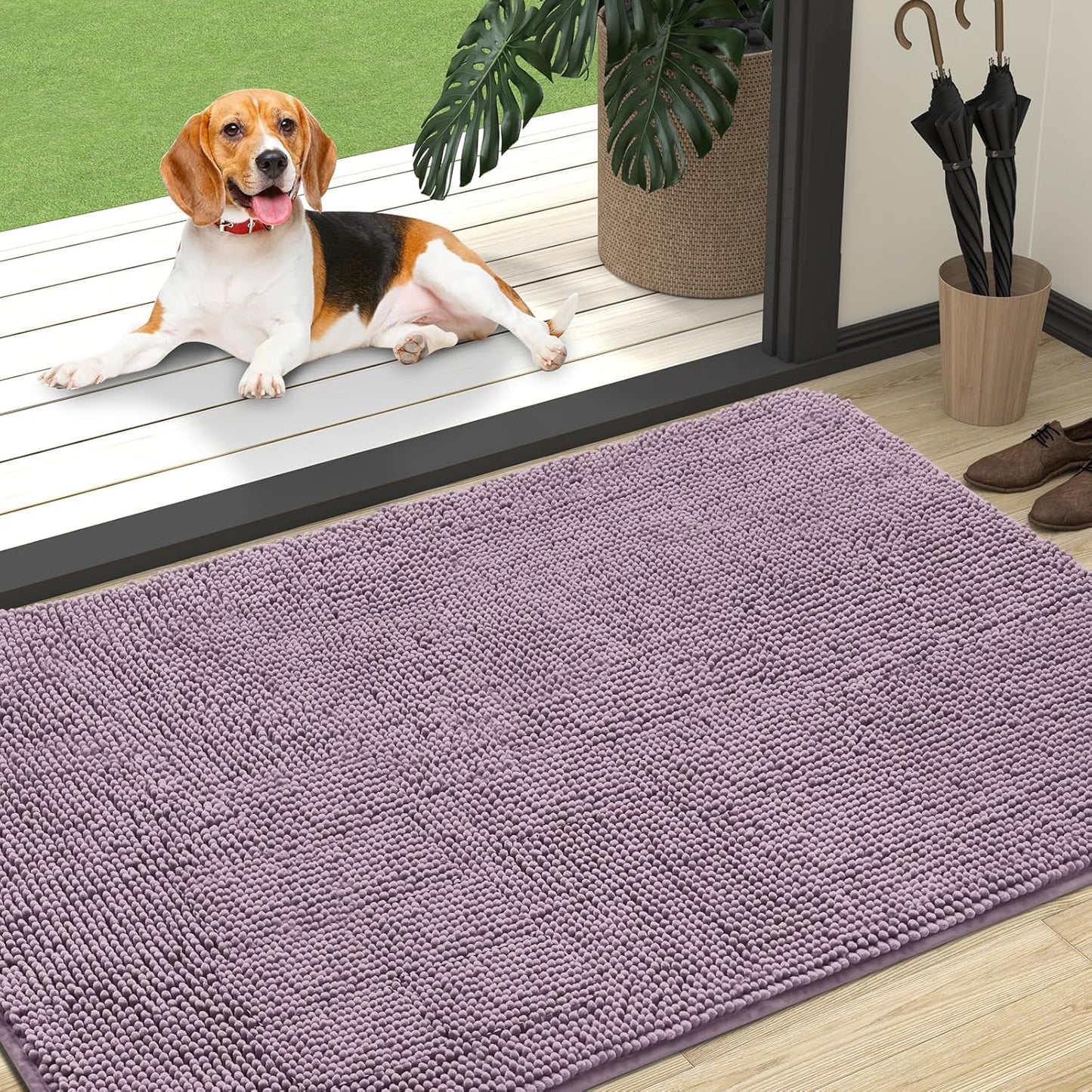 OLANLY Dog Door Mat - Absorbent Non-Slip Mud Mat for Indoor Use | Quick Dry Chenille, 47x32, Deep Plum