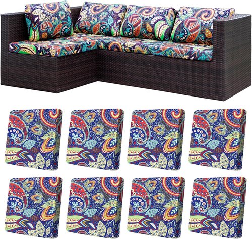 BIETYONE Outdoor Couch Cushion Covers - 8Pcs Washable & Reusable Patio Furniture Protectors | Rococo Design